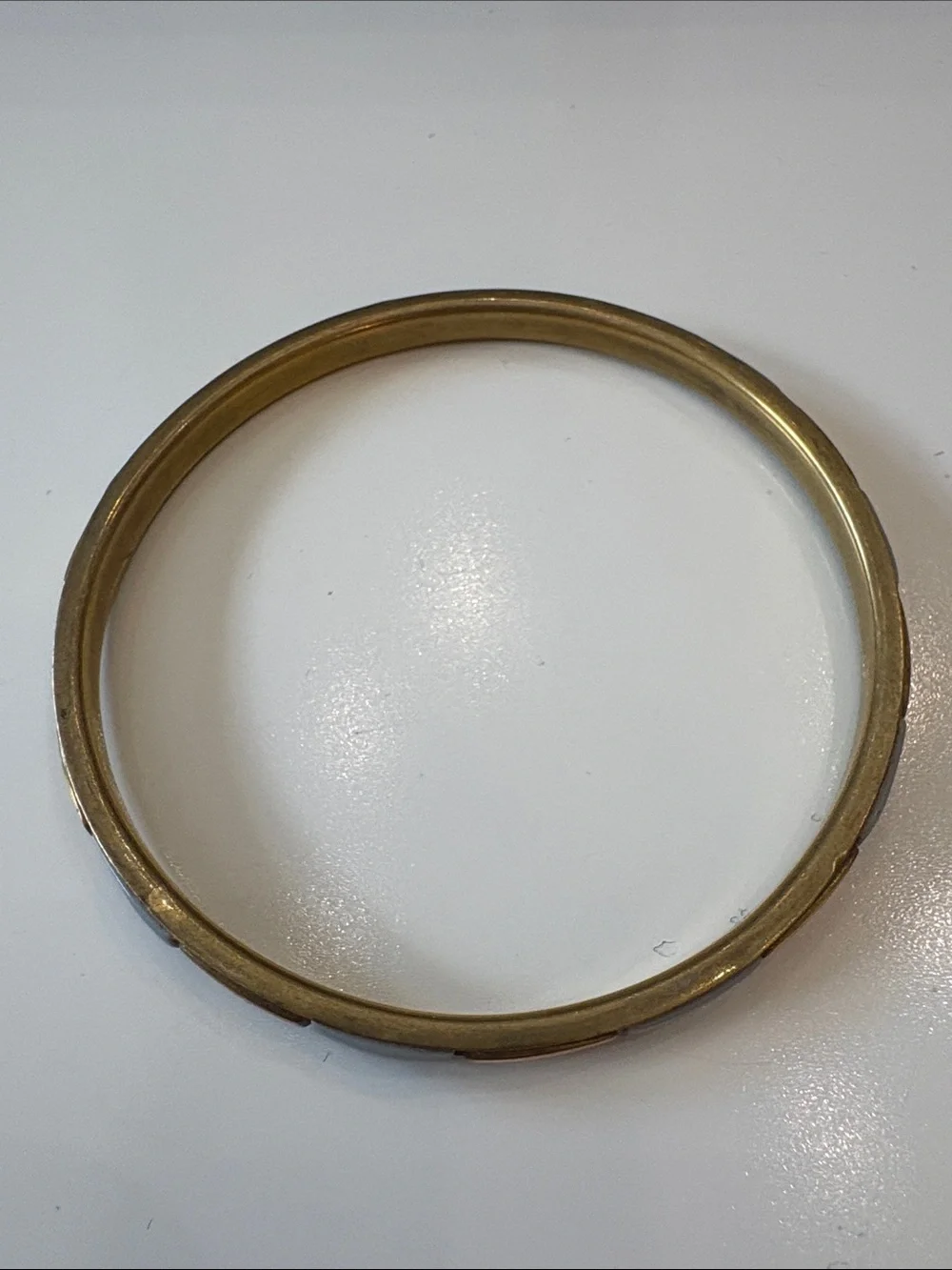 Vintage Brass & Mosaic Inlaid Bone Stackable Bangle Bracelets - Set of 3